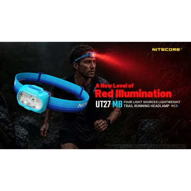 Nitecore UT27 MB galvas lukturis, 800 lm + sarkana gaisma, hibrīda baro&scaron;ana, zils/melns