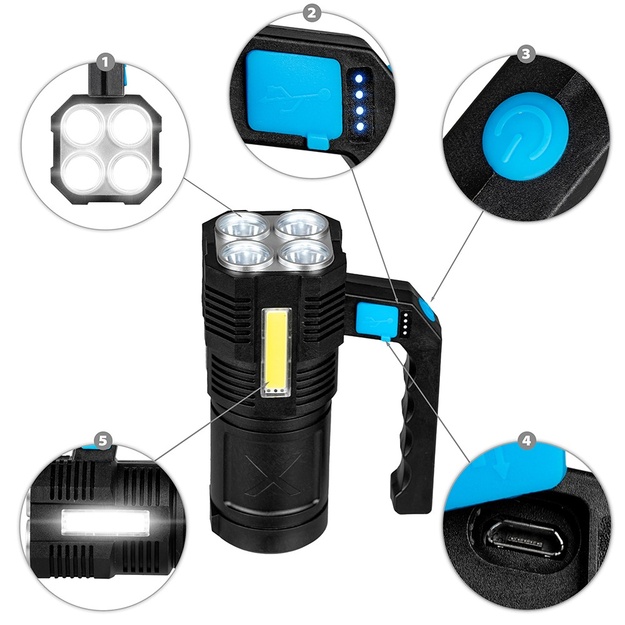 Vayox rokas lukturis 4xLED + COB 250lm VA0113