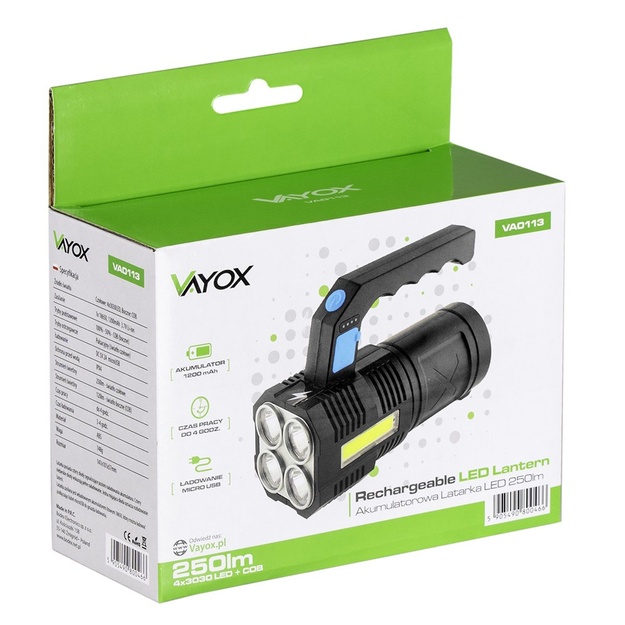 Vayox rokas lukturis 4xLED + COB 250lm VA0113