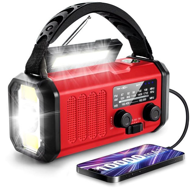 Avārijas radio ar Powerbank 10 000 mAh Sarkans