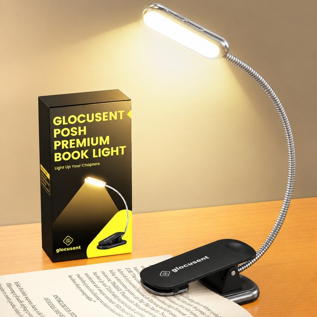 Glocusent Posh Premium elastīgā lasāmlampiņa, melna, USB, GLCSNTA2001