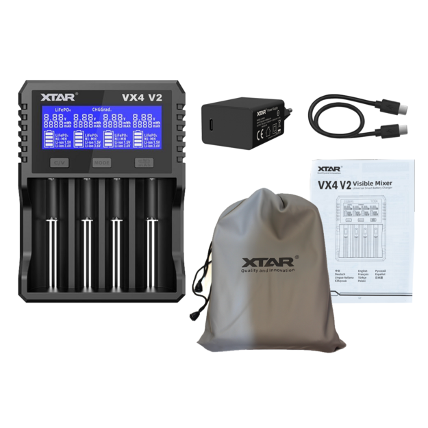 XTAR VX4 V2 Li-ion 1.5 V / 3.6 V / 3.7 V / Li-FePO4 / Ni-MH battery charger complete with power supply