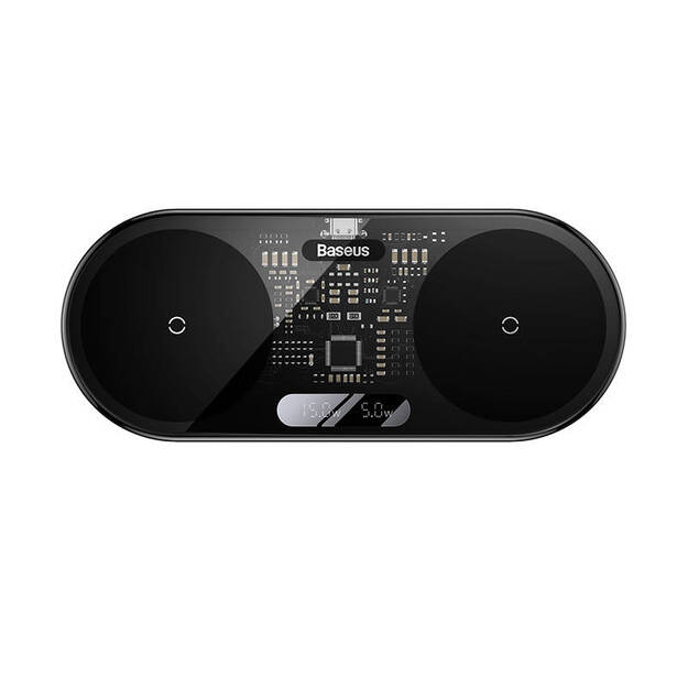 Baseus Dual Qi bezvadu lādētājs, digitālais LED displejs, 20 W