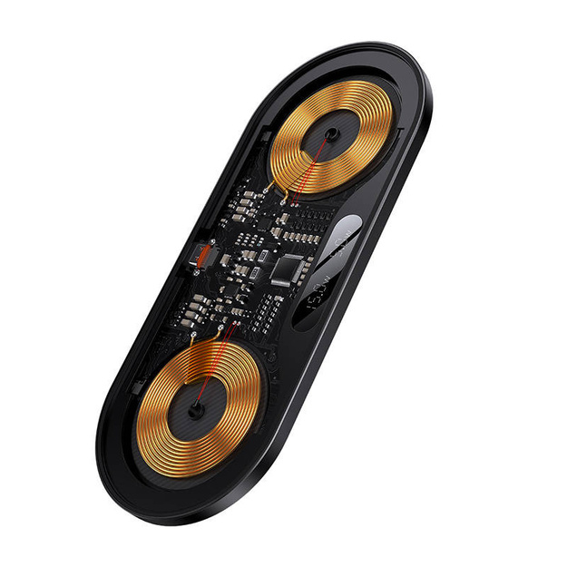Baseus Dual Qi bezvadu lādētājs, digitālais LED displejs, 20 W