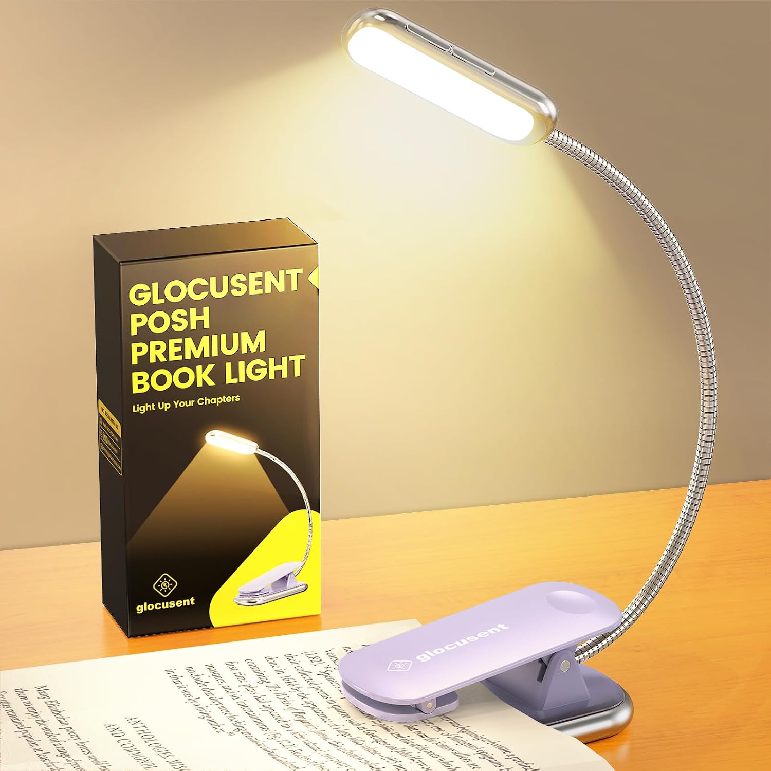 Glocusent Posh Premium elastīgā lasāmlampiņa, ceriņkrāsas